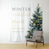 Winter Onederland 1e verjaardagsfeestje Achtergron Wandkleed (In situ)