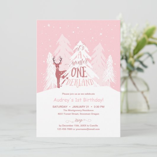 Winter Onederland 1e verjaardagsfeestje Uitnodigen Kaart (Staand voorkant)