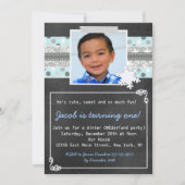 Winter ONEderland 1e verjaardagsuitnodiging Blauw Kaart (Voorkant)