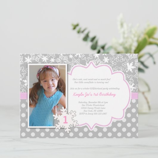Winter ONEderland 1e verjaardagsuitnodiging Kaart (Staand voorkant)