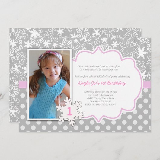 Winter ONEderland 1e verjaardagsuitnodiging Kaart (Voorkant / Achterkant)