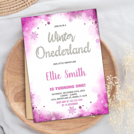winter onederland 1e verjaardagsuitnodigingen Roze Kaart