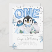 Winter Onederland 1st Birthday Blue Kaart (Voorkant)