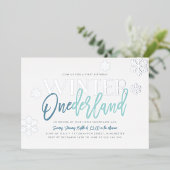 Winter ONEderland 1st Birthday Blue Silver Folie Uitnodiging (Staand Voorkant)