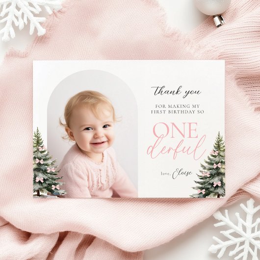 Winter Onederland 1st Birthday Flat Thank You Card Bedankkaart