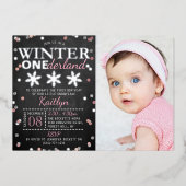 Winter ONEderland 1st Birthday foto Real Folie Uitnodiging (Voorkant)