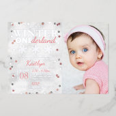 Winter ONEderland 1st Birthday foto Real Folie Uitnodiging (Voorkant)