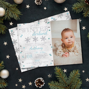 Winter ONEderland 1st Birthday foto Real Folie Uitnodiging