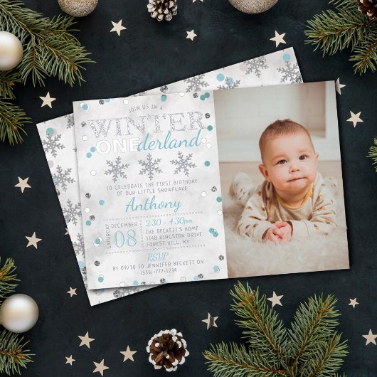 Winter ONEderland 1st Birthday foto Real Folie Uitnodiging