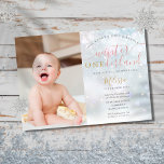 Winter ONEderland 1st Birthday Foto Roze en Gold Kaart<br><div class="desc">Een schattige 1-jarige verjaardagsdag-ONE-derlanduitnodiging met babyfoto's van 1 jaar,  elegante typografie en delicate sneeuwvlokken op een wintervorstachtergrond. Ontworpen door: Thisnotme©</div>