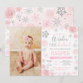 Winter ONEderland 1st Birthday Foto-uitnodigingen Kaart (Voorkant / Achterkant)