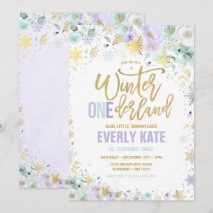 Winter ONEderland 1st Birthday Gold Lila Mint Kaart
