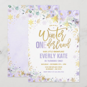 Winter ONEderland 1st Birthday Gold Lila Paars Kaart