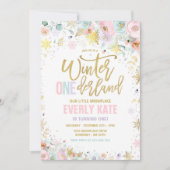 Winter ONEderland 1st Birthday Gold Lila Roze Kaart (Voorkant)