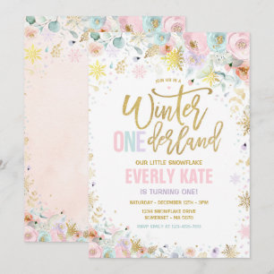 Winter ONEderland 1st Birthday Gold Lila Roze Kaart