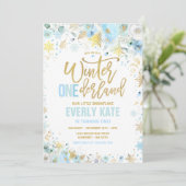 Winter ONEderland 1st Birthday Gold Mint Blue Kaart (Staand voorkant)
