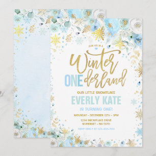 Winter ONEderland 1st Birthday Gold Mint Blue Kaart