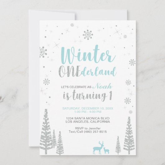 Winter Onederland 1st Birthday Invitation - Boy Kaart (Voorkant)