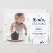 Winter Onederland 1st Birthday Invitation - Boy Kaart (Voorkant)