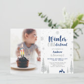 Winter Onederland 1st Birthday Invitation - Boy Kaart (Staand voorkant)