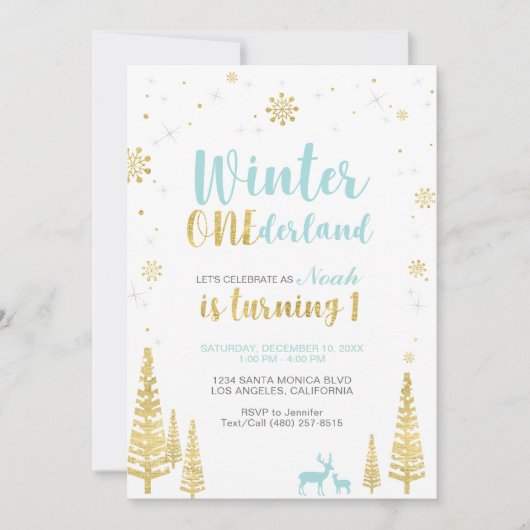 Winter Onederland 1st Birthday Invitation - Boy Kaart (Voorkant)