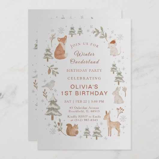 Winter ONEderland 1st Birthday Invitation Editable Kaart (Voorkant / Achterkant)