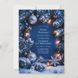 Winter ONEderland 1st Birthday Invitation Editable Kaart