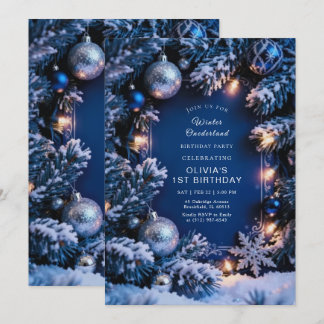 Winter ONEderland 1st Birthday Invitation Editable Kaart