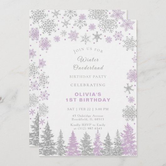 Winter ONEderland 1st Birthday Invitation Editable Kaart (Voorkant / Achterkant)