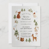 Winter ONEderland 1st Birthday Invitation Editable Kaart (Voorkant)