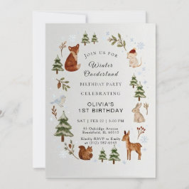 Winter ONEderland 1st Birthday Invitation Editable Kaart