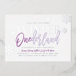 Winter ONEderland 1st Birthday Paars Silver Folie Uitnodiging