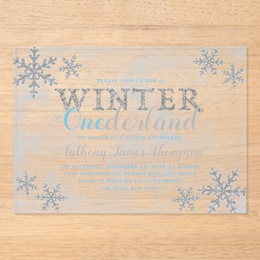 Winter ONEderland 1st Birthday Party Acryl Uitnodigingen (Voorkant)