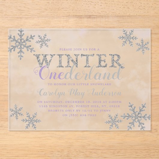 Winter ONEderland 1st Birthday Party Acryl Uitnodigingen (Voorkant)
