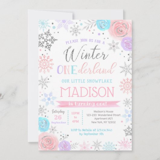 Winter ONEderland 1st Birthday Party Invitations Kaart (Voorkant)