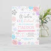 Winter ONEderland 1st Birthday Party Invitations Kaart (Staand voorkant)