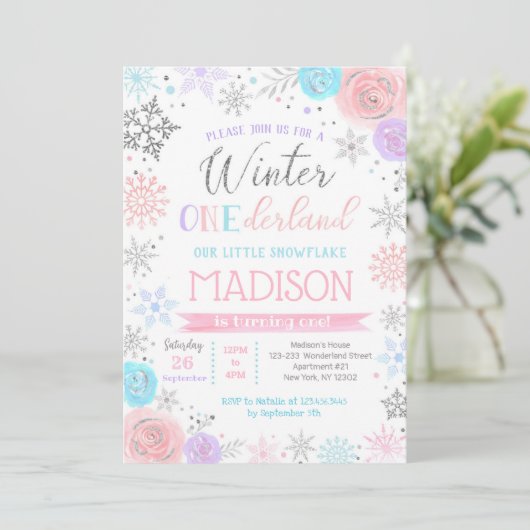 Winter ONEderland 1st Birthday Party Invitations Kaart (Staand voorkant)