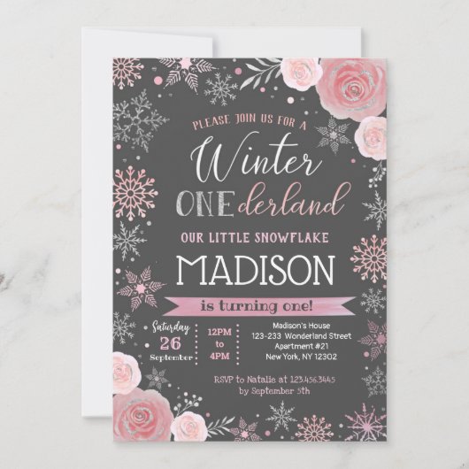 Winter ONEderland 1st Birthday Party Invitations Kaart (Voorkant)
