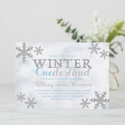 Winter ONEderland 1st Birthday Party Kaart (Staand voorkant)