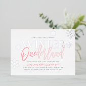 Winter ONEderland 1st Birthday Pink Silver Folie Uitnodiging (Staand Voorkant)