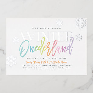 Winter ONEderland 1st Birthday Rainbow Folie Uitnodiging