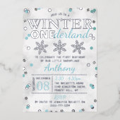 Winter ONEderland 1st Birthday Real Folie Uitnodiging (Voorkant)