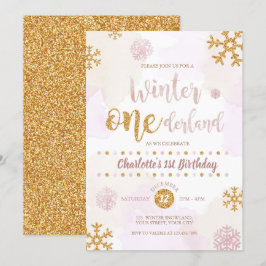 Winter Onederland 1st Birthday Roos Gold en Gold Kaart