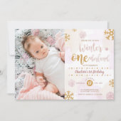 Winter Onederland 1st Birthday Roos Gold en Gold Kaart (Voorkant)