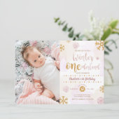 Winter Onederland 1st Birthday Roos Gold en Gold Kaart (Staand voorkant)