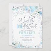 Winter ONEderland 1st Birthday Silver Blue Mint Kaart (Voorkant)