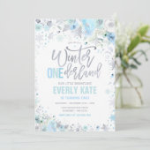 Winter ONEderland 1st Birthday Silver Blue Mint Kaart (Staand voorkant)