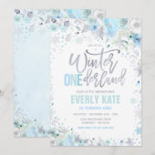 Winter ONEderland 1st Birthday Silver Blue Mint Kaart (Voorkant / Achterkant)