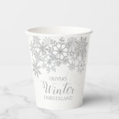 Winter Onederland 1st Birthday Silver Glitter snee Papieren Bekers (Voorkant)