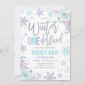 Winter ONEderland 1st Birthday Silver Lila Paars Kaart (Voorkant)